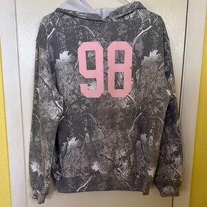 Gray Camouflage Hoodie with Pink 98 Graphic